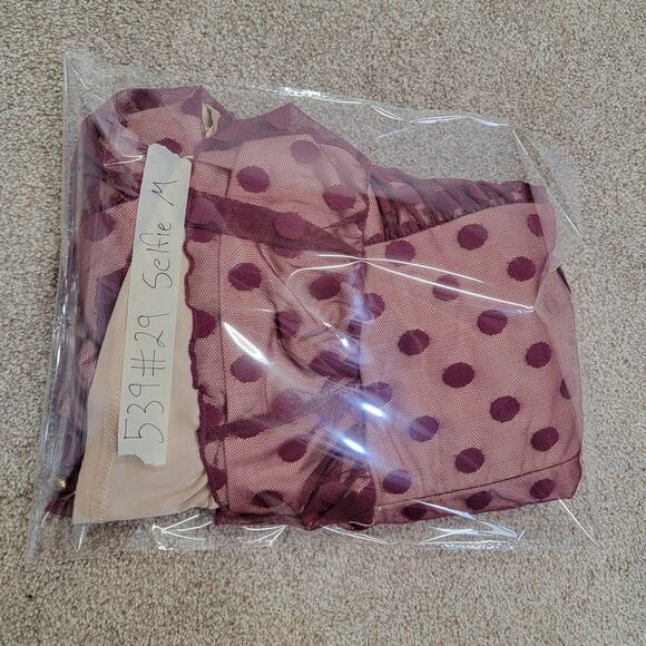 Vtg Y2K romantic Milkmaid Feminine Polkadot Mesh Ruched Ruffle Slip Dress medium - Picture 12 of 12